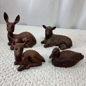 Red Mill Figure Lot of 4: Laying Deer, Fawn & Sheep + Duck Vintage Resin USA